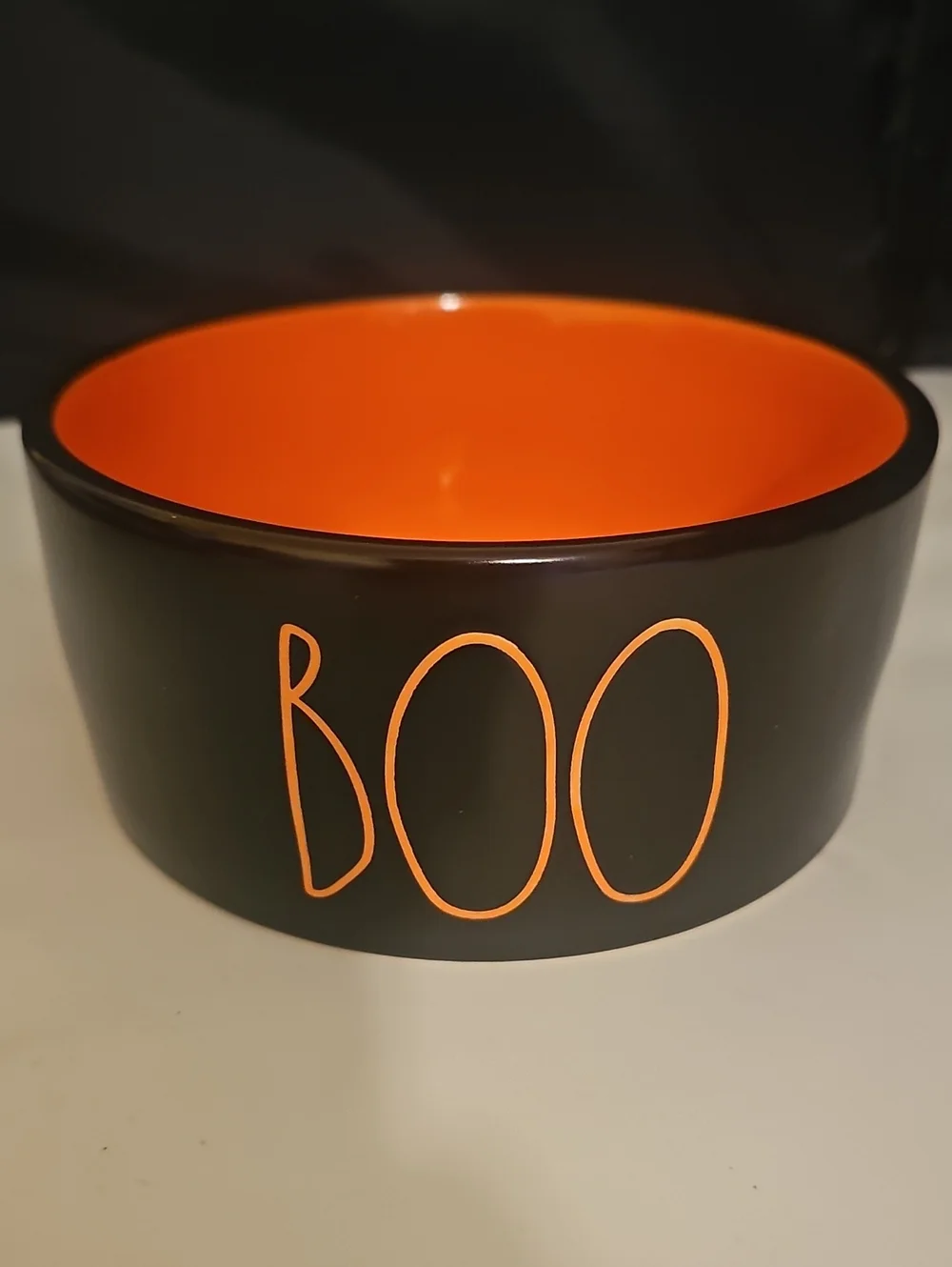 Rae Dunn BOO Halloween Pet Bowl Black Orange Ceramic Dog Cat Bowl Magenta